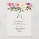 Elegant White Rose Floral 70th Birthday Invite Kaart<br><div class="desc">Elegant White Rose Floral 70th Birthday Nodig prachtig elegant floral waterverf design Volledig  / gepersonaliseerd</div>