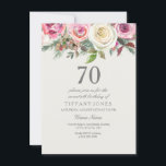 Elegant White Rose Floral 70th Birthday Invite Kaart<br><div class="desc">Elegant White Rose Floral 70th Birthday Nodig prachtig elegant floral waterverf design Volledig  / gepersonaliseerd</div>
