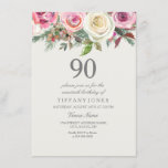 Elegant White Rose Floral 90th Birthday Invite Kaart<br><div class="desc">Elegant White Rose Floral 90th Birthday Nodig prachtig elegant floral waterverf design Volledig  / gepersonaliseerd</div>