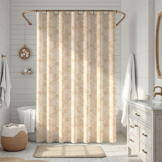 Elegant White Rose Floral Douchegordijn