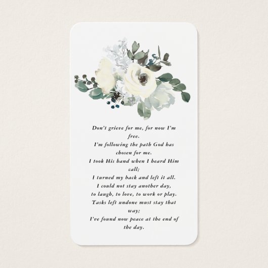 Elegant White Rose Floral Photo Prayer Card Visitekaartje (Achterkant)