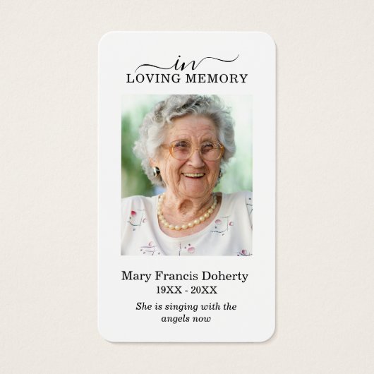 Elegant White Rose Floral Photo Prayer Card Visitekaartje (Voorkant)