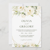 Elegant White Rose Floral Wedding Invitation Kaart (Voorkant)