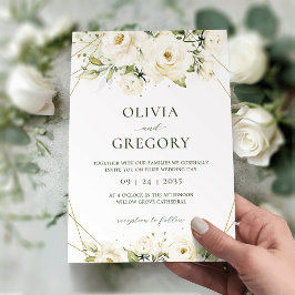 Elegant White Rose Floral Wedding Invitation Kaart