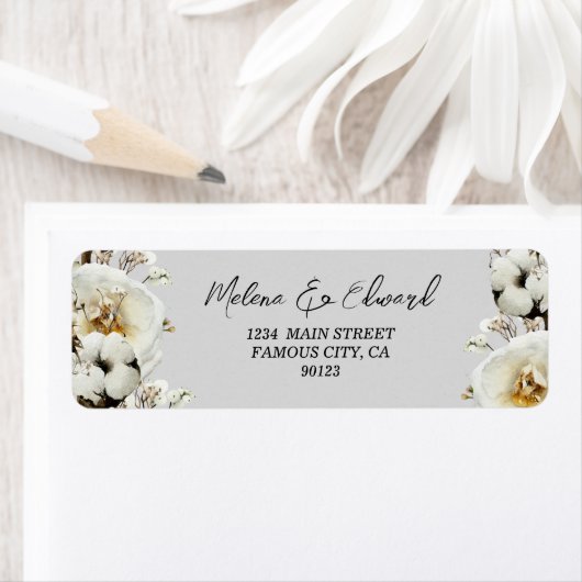 Elegant White Rose Florals Adres Label (Insitu)