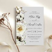Elegant White Rose Florals Wedding Invitation Save The Date