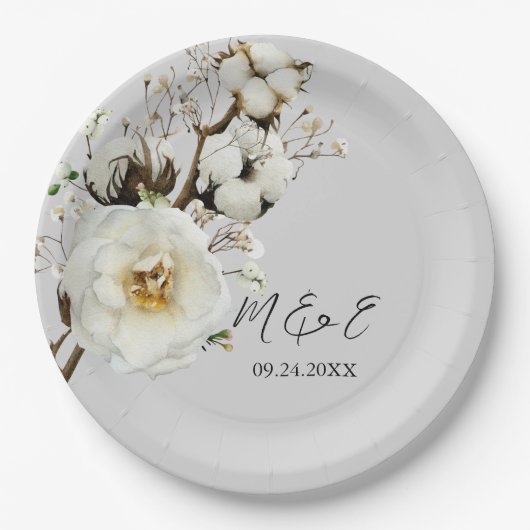 Elegant White Rose Florals Wedding Paper Borden Papieren Bordje (Voorkant)
