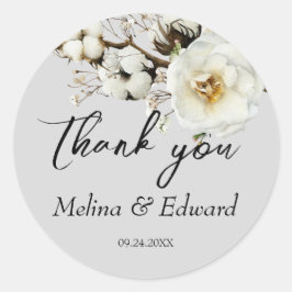 Elegant White Rose Florals Wedding Ronde Sticker