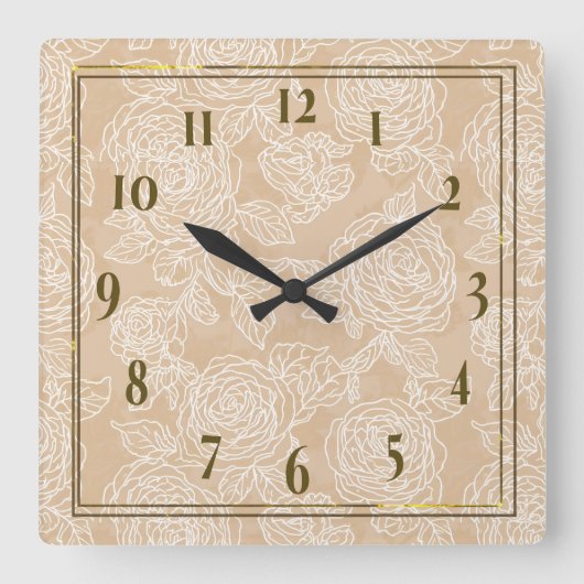 Elegant White Rose Flower Wall Clock Vierkante Klok (Voorkant)