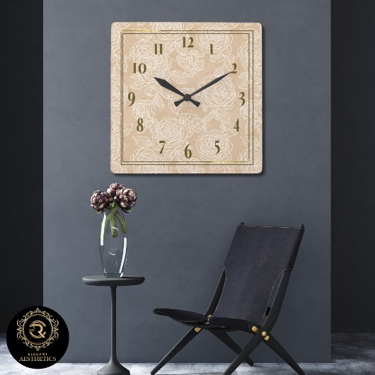 Elegant White Rose Flower Wall Clock Vierkante Klok