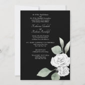 Elegant White Rose Foliage Black Wedding Kaart (Voorkant)