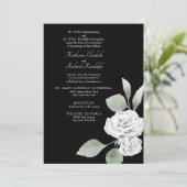 Elegant White Rose Foliage Black Wedding Kaart (Staand voorkant)