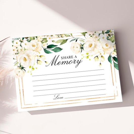 Elegant White Rose Funeral Share a Memory Card RSVP Kaartje