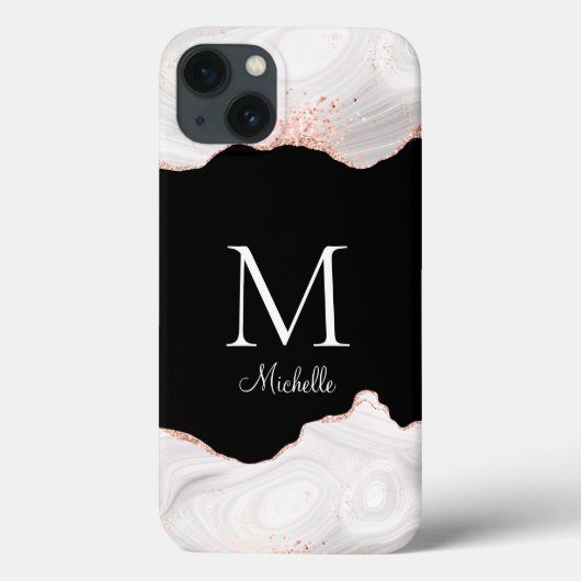 Elegant White Rose Gold Agate Monogram Case-Mate iPhone Case (Achterkant)
