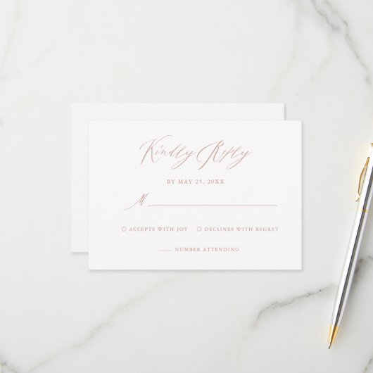 Elegant White Rose Gold Calligraphy Weddenschap RSVP Kaartje (Voorkant / Achterkant in situ)