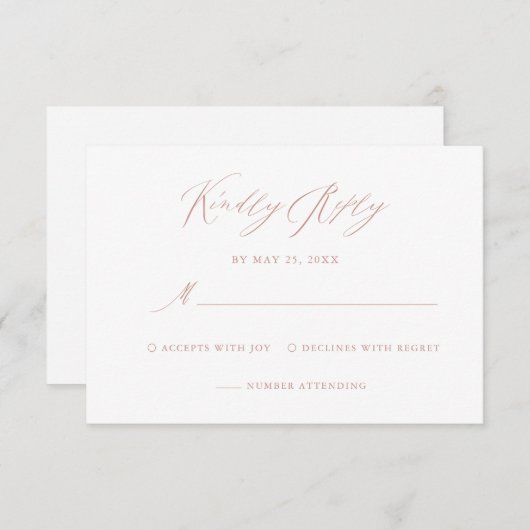 Elegant White Rose Gold Calligraphy Weddenschap RSVP Kaartje (Voorkant / Achterkant)