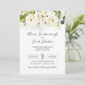 Elegant White Rose & Gold Cursive Wedding Kaart (Staand voorkant)