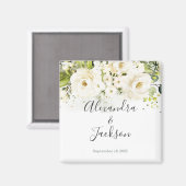 Elegant White Rose & Gold Cursive Wedding Magnet (Voorkant / Achterkant)