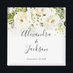 Elegant White Rose & Gold Cursive Wedding Magnet<br><div class="desc">Ideaal om je speciale dag te vieren! Bekijk onze overeenkomende objecten: https://www.zazzle.com/store/bdp_designs/products?cg=196448434588051810</div>