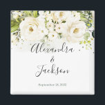 Elegant White Rose & Gold Cursive Wedding Magnet<br><div class="desc">Ideaal om je speciale dag te vieren! Bekijk onze overeenkomende objecten: https://www.zazzle.com/store/bdp_designs/products?cg=196448434588051810</div>