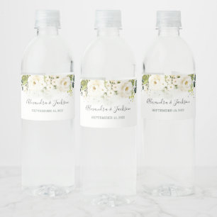 Elegant White Rose & Gold Cursive Wedding Waterfles Etiket