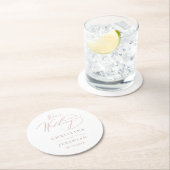Elegant White Rose Gold Elegant Script Weddenschap Ronde Kartonnen Onderzetter (Insitu)