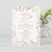 Elegant White Rose Gold Floral Wedding Programmakaart (Staand voorkant)