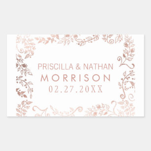 Elegant White Rose Gold Floral Wedding Rechthoekige Sticker