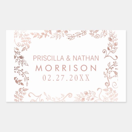 Elegant White Rose Gold Floral Wedding Rechthoekige Sticker (Voorkant)