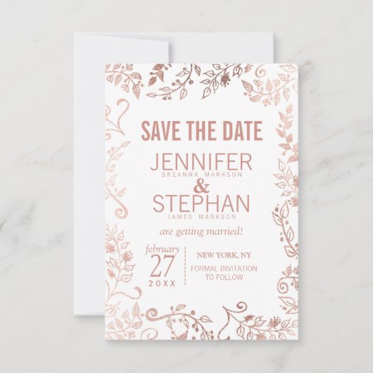 Elegant White Rose Gold Floral Wedding Save The Date (Voorkant)