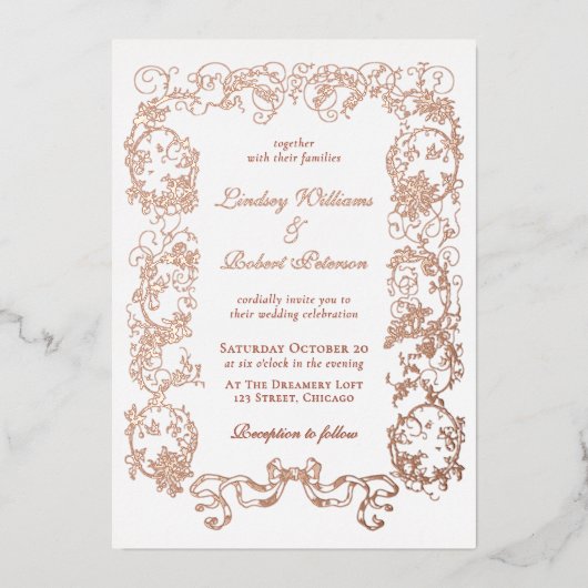 Elegant   White Rose Gold Folie Uitnodiging (Voorkant)