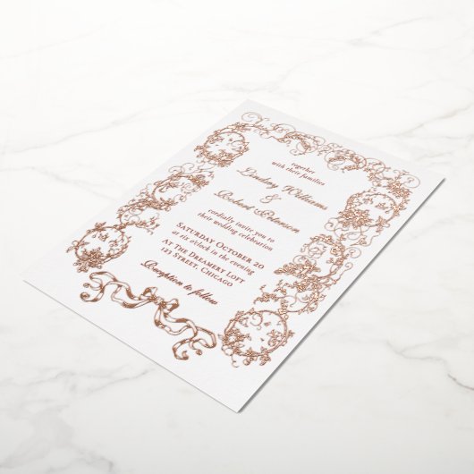Elegant   White Rose Gold Folie Uitnodiging (Gedraaid)