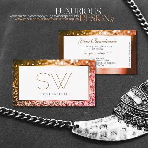 Elegant White Rose Gold Golden Glitter Monogram Visitekaartje