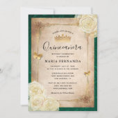 Elegant White Rose Gold Green Quinceanera Kaart (Voorkant)