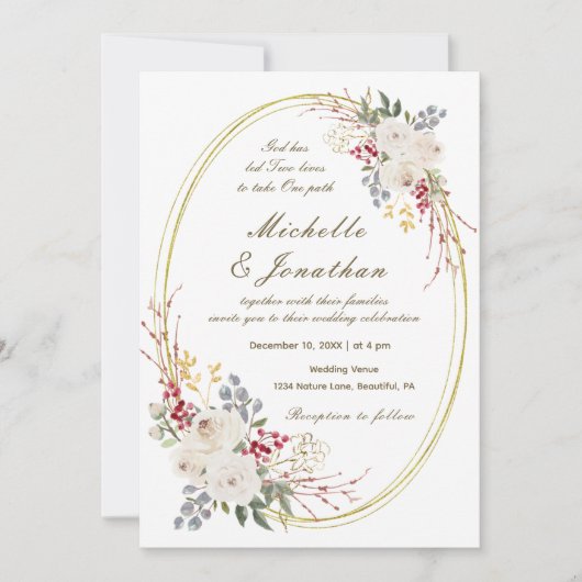 Elegant White Rose Gold Lijst Christelijk huwelijk Kaart (Voorkant)