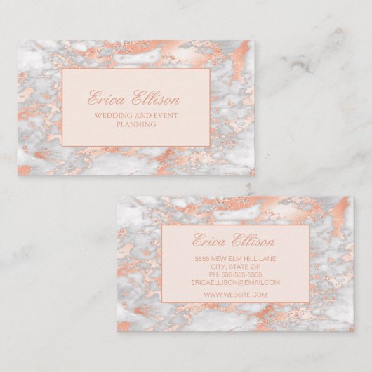 Elegant White Rose Gold Marble Wedding Planner Visitekaartje (Voorkant / Achterkant)