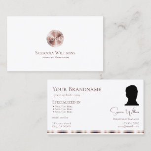 Elegant White Rose Gold met Logo en Foto Modern Visitekaartje