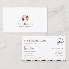 Elegant White Rose Gold met monogram en Logo Visitekaartje