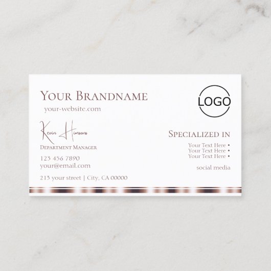 Elegant White Rose Gold met monogram en Logo Visitekaartje (Achterkant)