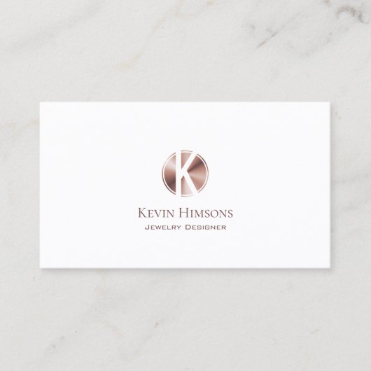 Elegant White Rose Gold met monogram en Logo Visitekaartje (Voorkant)