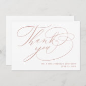 Elegant White Rose Gold Modern Script Weddenschap Bedankkaart (Voorkant / Achterkant)
