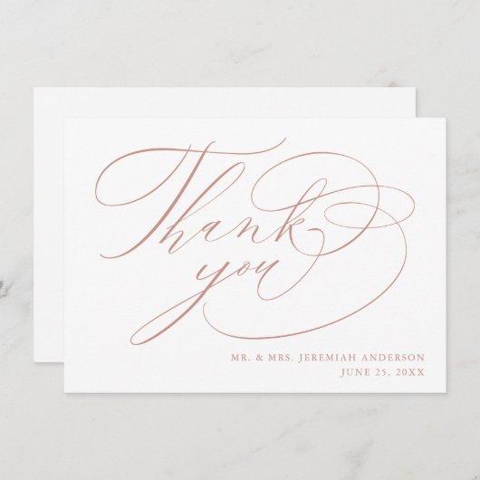 Elegant White Rose Gold Modern Script Weddenschap Bedankkaart (Voorkant / Achterkant)