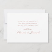 Elegant White Rose Gold Modern Script Weddenschap Bedankkaart (Achterkant)