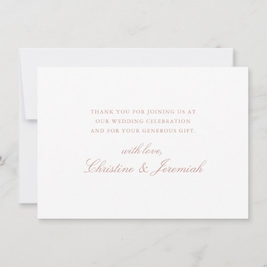 Elegant White Rose Gold Modern Script Weddenschap Bedankkaart (Achterkant)