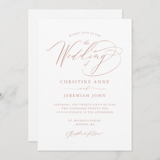 Elegant White Rose Gold Modern Script Weddenschap Kaart (Voorkant / Achterkant)