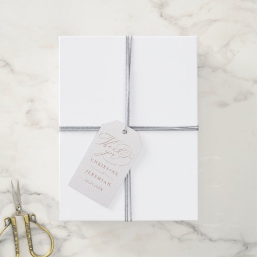 Elegant White Rose Gold Modern Weddenschap Bedankt Cadeaulabel (Met Touw)