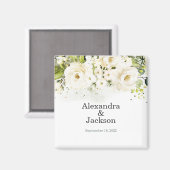 Elegant White Rose & Gold Modern Wedding Magnet (Voorkant / Achterkant)