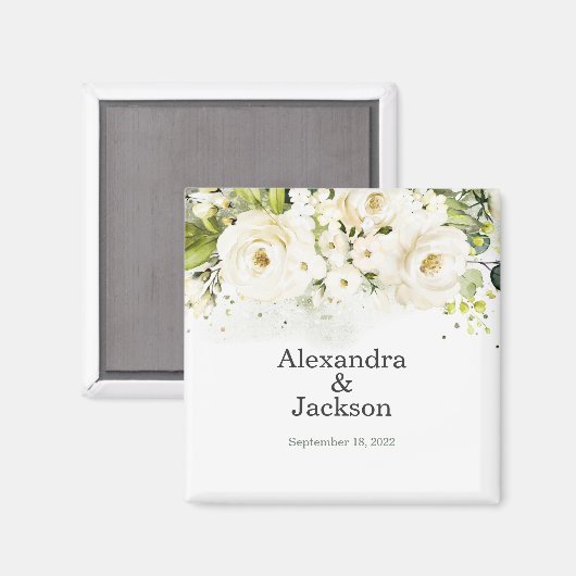 Elegant White Rose & Gold Modern Wedding Magnet (Voorkant / Achterkant)