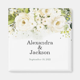 Elegant White Rose & Gold Modern Wedding Magnet