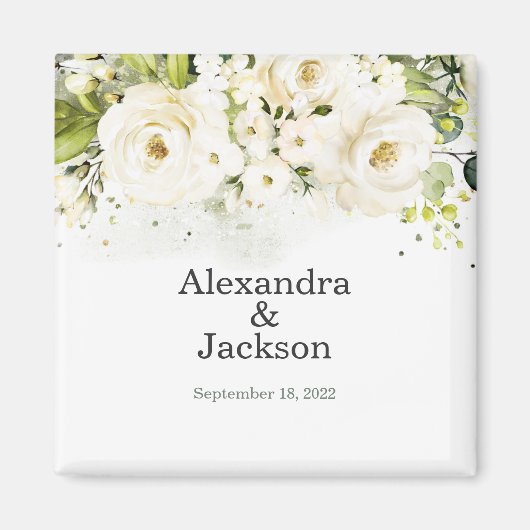 Elegant White Rose & Gold Modern Wedding Magnet (Voorkant)